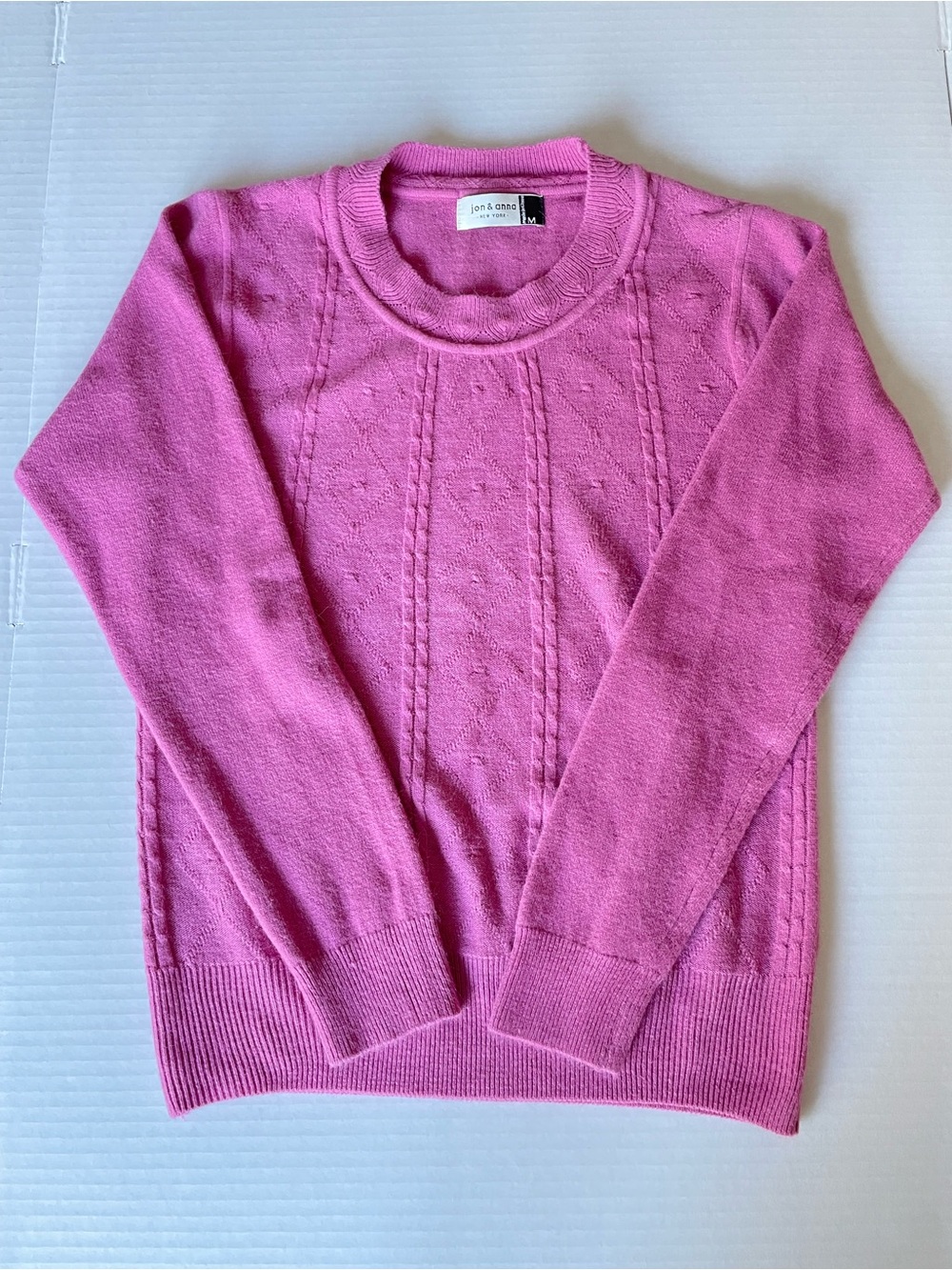 Jon & Anna NY Women’s Medium Pink Acrylic Sweater Long Sleeve Crew Neck Fall